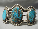 Museum Quality Vintage Native American Navajo Morenci Turquoise Sterling Silver Bracelet-Nativo Arts