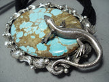 Enormous San Felipe Native American 8 Turquoise Sterling Silver Gecko Bolo Tie-Nativo Arts