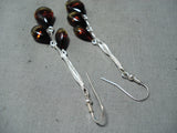 Beautiful Navajo Native American Amber Sterling Silver Earrings-Nativo Arts