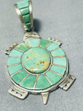 Native American Rare Vintage Inlay Royston Turquoise Sterling Silver Turtle Pendant-Nativo Arts