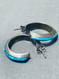 Fabulous Vintage Native American Navajo Turquoise Sterling Silver Hoop Earrings-Nativo Arts