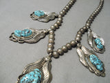 Opulent Vintage Native American Navajo Carico Lake Turquoise Sterling Silver Necklace Old-Nativo Arts