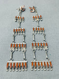 Coral Pueblo Ladder Native American Zuni Sterling Silver Earrings-Nativo Arts