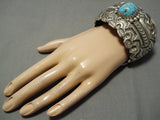 Deepest Stamp Vintage Native American Navajo Heavy Sterling Silver Turquoise Bracelet Old-Nativo Arts