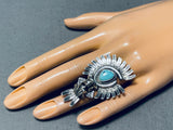 Fascinating Native American Navajo Signed Turquoise Sterling Silver Kachina Ring-Nativo Arts