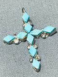 Native American Rare Diamond Shaped Turquoise Vintage Zuni Sterling Silver Cross Necklace-Nativo Arts