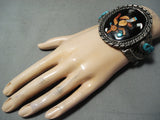 Native American Huge Dancing Mudhead Vintage Zuni Turquoise Sterling Silver Bracelet-Nativo Arts