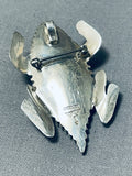 Wilf Begay Native American Navajo Signed Turquoise Coral Sterling Silver Toad Pin Pendant-Nativo Arts