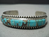 Superior Vintage Native American Navajo Morenci Turquoise Sterling Silver Inlay Bracelet-Nativo Arts