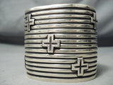 Astounding Navajo Wide Sterling Silver Bracelet Native American Old-Nativo Arts