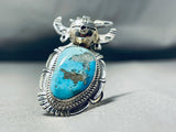 Fabulous Native American Navajo Kingman Turquoise Sterling Silver Kachina Ring-Nativo Arts