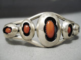 Stunning Vintage Native American Navajo Domed Coral Sterling Silver Bracelet-Nativo Arts