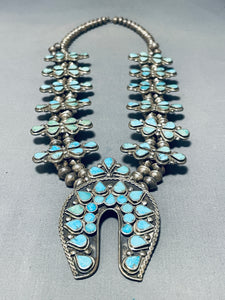 Important Dishta Turquoise Vintage Native American Zuni Sterling Silver Squash Blossom Necklace-Nativo Arts