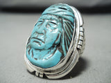 Native American Incredibly Intricate Hand Carved Turquoise Indian Sterling Silver Ring-Nativo Arts