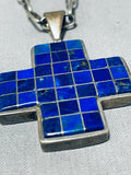 Native American One Of The Most Unique Cross Lapis Sterling Silver Necklace Old-Nativo Arts