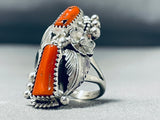 Beautiful Native American Navajo Coral Sterling Silver Ring-Nativo Arts