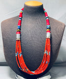Rare Coral Heishi Native American Navajo Turquoise Sterling Silver Necklace-Nativo Arts