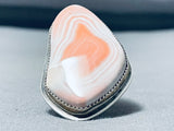 Native American Tom Willeto Pink Conch Shell Sterling Silver Ring-Nativo Arts