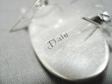 Important Jeanette Dale Native American Navajo Blue Diamond Turquoise Sterling Silver Earrings-Nativo Arts