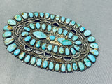 Elaborate Vintage Signed Native American Navajo Turquoise Cluster Sterling Silver Gigantic Pin-Nativo Arts