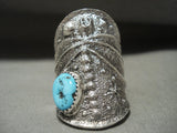 31 Grams Huge Navajo Tufa Casted Butterfly Turquoise Native American Jewelry Silver Tufa Ring-Nativo Arts