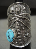 31 Grams Huge Navajo Tufa Casted Butterfly Turquoise Native American Jewelry Silver Tufa Ring-Nativo Arts