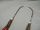 Important Roe Yazzie Coral Sterling Silver Heishi Necklace Native American-Nativo Arts