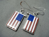 Detailed American Flag Native American Navajo Coral Lapis Sterling Silver Earrings-Nativo Arts