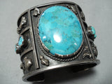 One Of The Biggest Best Vintage Native American Navajo Turquoise Sterling Silver Bracelet Old-Nativo Arts
