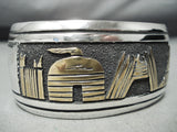 Huge Authentic Thomas Singer Vintage Native American Navajo Sterling Silver Gold Bracelet-Nativo Arts