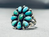 Fantastic Vintage Native American Zuni Blue Gem Turquoise Cluster Sterling Silver Ring-Nativo Arts