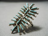 Important Vintage Native American Zuni Alice Quam Razor Turquoise Sterling Silver Ring Old-Nativo Arts