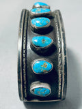 Rare Vintage Native American Navajo Pilot Mountain Turquoise Sterling Silver Bracelet Old-Nativo Arts