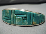 Very Intricate!! Vintage Native American Navajo Royston Turquoise Sterling Silver Inlay Bracelet-Nativo Arts