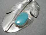 Marvelous Native American Navajo Turquoise Sterling Silver Feather Necklace-Nativo Arts
