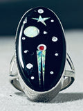 Cosmic Outer Space Inlay Native American Navajo Opal Coral Sterling Silver Ring-Nativo Arts