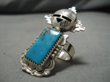 Fabulous Detailed Native American Navajo 3d Kachina Turquoise Sterling Silver Ring-Nativo Arts