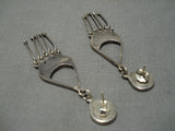 Incredible Vintage Zuni Native American Sterling Silver Inlay Earrings-Nativo Arts