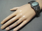 Prime Example Early Vintage Native American Navajo Domed #8 Turquoise Sterling Silver Bracelet-Nativo Arts
