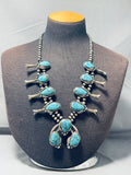 Incredible Vintage Native American Navajo Turquoise Sterling Silver Squash Blossom Necklace-Nativo Arts