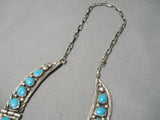 Stunning Vintage Native American Navajo Deep Blue Turquoise Sterling Silver Necklace-Nativo Arts