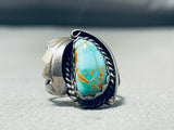 Rare Old Turquoise Vintage Native American Navajo Royston Sterling Silver Leaf Ring-Nativo Arts