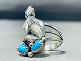 Unique Native American Navajo 2 Kingman Turquoise Sterling Silver Howling Coyote Huge Ring-Nativo Arts