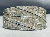 Extraordinary Native American Navajo Signed Huge Handcarved Textured Silver Cuff-Nativo Arts