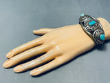 Martha Signed Vintage Native American Navajo Geomtric Sterling Silver Turquoise Bracelet-Nativo Arts