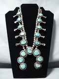 Women's Vintage Native American Navajo Turquoise Sterling Silver Squash Blossom Necklace-Nativo Arts