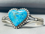 Adorable Native American Navajo Pilot Mountain Turquoise Sterling Silver Heart Bracelet-Nativo Arts
