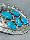 Impressive Vintage Native American Zuni Blue Gem Turquoise Sterling Silver Buckle-Nativo Arts