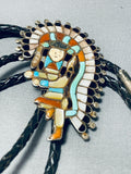 Museum Vintage Native American Zuni Blue Gem Turquoise Sterling Silver Bolo-Nativo Arts