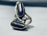 Impressive Vintage Native American Navajo Black Onyx Sterling Silver Ring-Nativo Arts